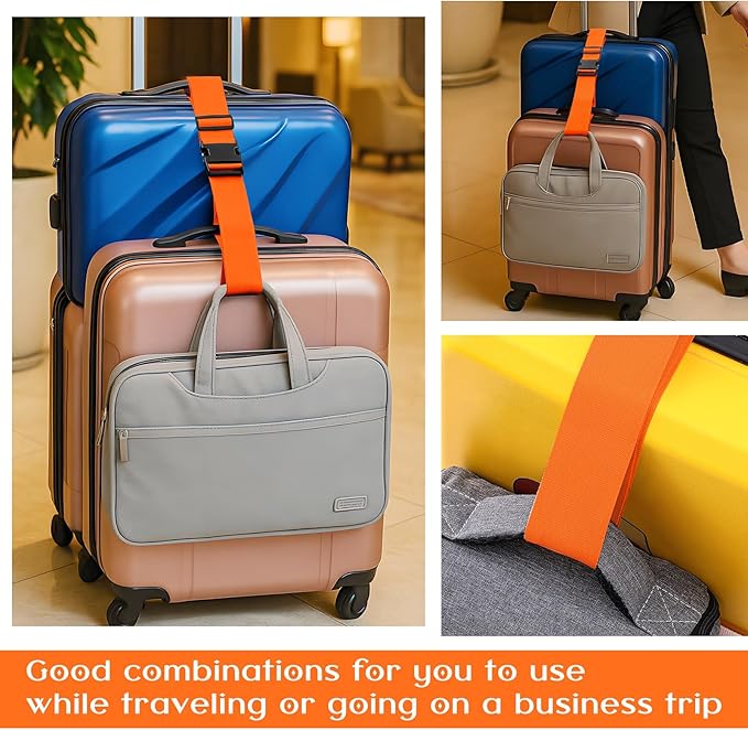 Weewooday 8 Pcs Luggage Straps Suitcase Tags Set for TSA Approved, 4 Travel Adjustable Suitcase Belt, 4 Silicone Luggage Tags with Name ID Card Travel Accessories (Light Orange, M)