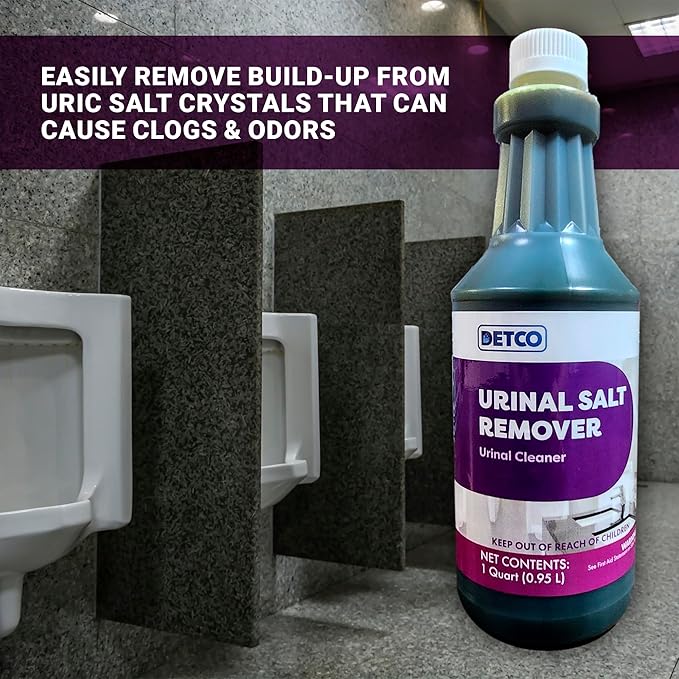 Urinal Salt Remover Concentrate - Safe on Pipes and Plumbing, Odor Control, Cleans Rust, Scale, and Uratic Salt Build-Up, 1 Quart