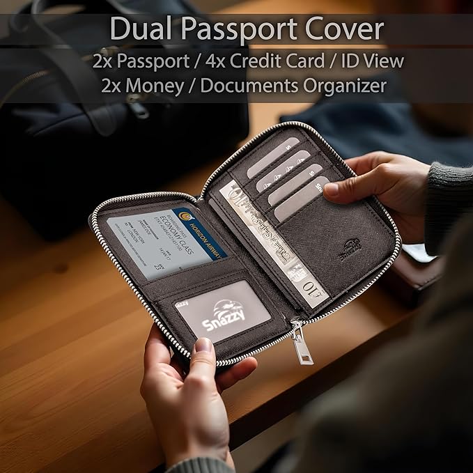 RFID Travel Wallet Passport Holder with Zipper - Organizer Bag for Travel Documents - Safety Essentials Cover for Men Women