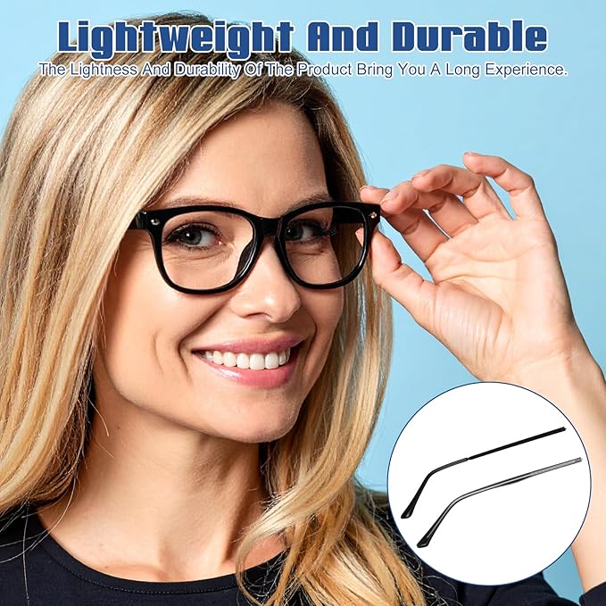 Glasses Arm Replacement 2 Pair Universal Eyeglass Repair Kit Anti-Slip Tips Eyeglasses Arms Legs Replacement Accessories with Screws, Nose Pads, Tools for Sunglasses, Reading Glasses Black TR90