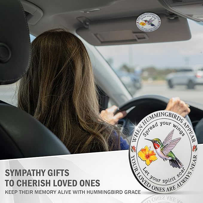 FLAGWIX Sympathy Gifts for Loss of Loved One - Hummingbird Metal Car Visor Clip 3 in - Christmas Memorial Gifts for Loss of Husband Mom Son, Bereavement Gift, Sun Visor Clip Car Accessories