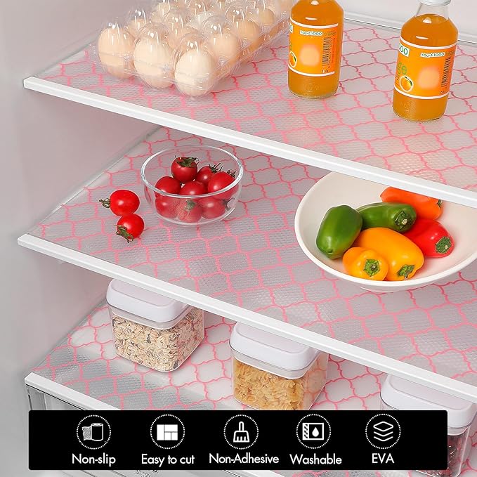 Cooyes Shelf Liner, Non-Adhesive Drawer and Cabinet Liner, EVA Washable Oil-Proof Shelf Paper for Kitchen Cabinets, Refrigerator, Storage, Desks with Modern Pattern