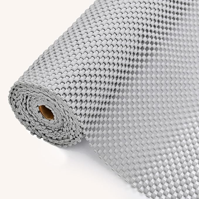 Drawer and Shelf Liner for Kitchen Cabinet: 23.6 in x 20 Ft Non-Slip Waterproof Shelf Paper, Non-Adhesive Refrigerator Liners, Light Gray, Easy Liners for Bathroom