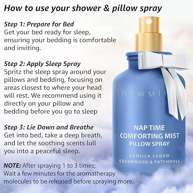 Pillow Spray Calming and Relaxing Pillow Linen Mist Vanilla Cedarwood Essential Oils Stress Relief Aromatherapy Sleep Bedtime Shower Spray Luxury Gift