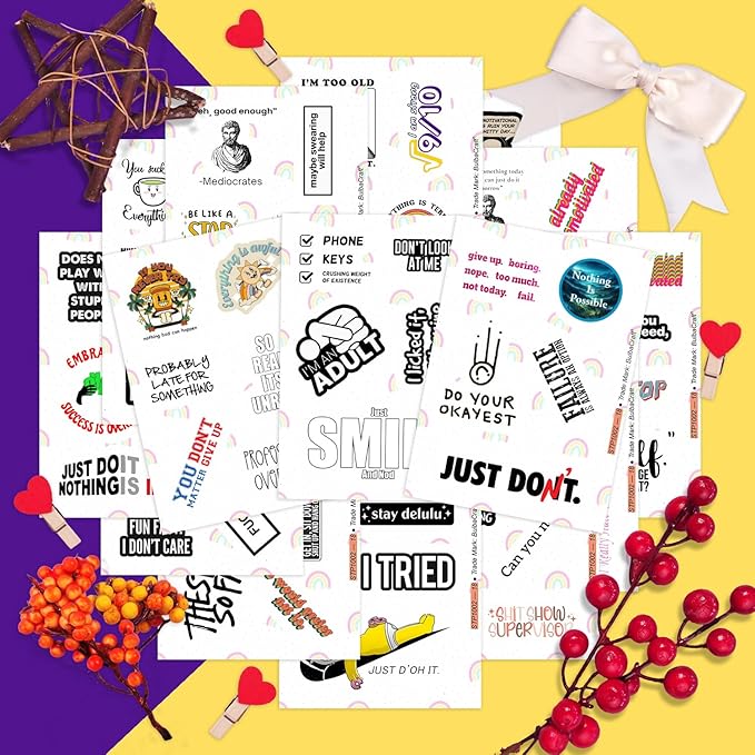 BulbaCraft 100Pcs Snarky Stickers, Sarcastic Stickers - Demotivational Decals for Water Bottle and Laptop - Unmotivational Decals, Gifts for Women & Men