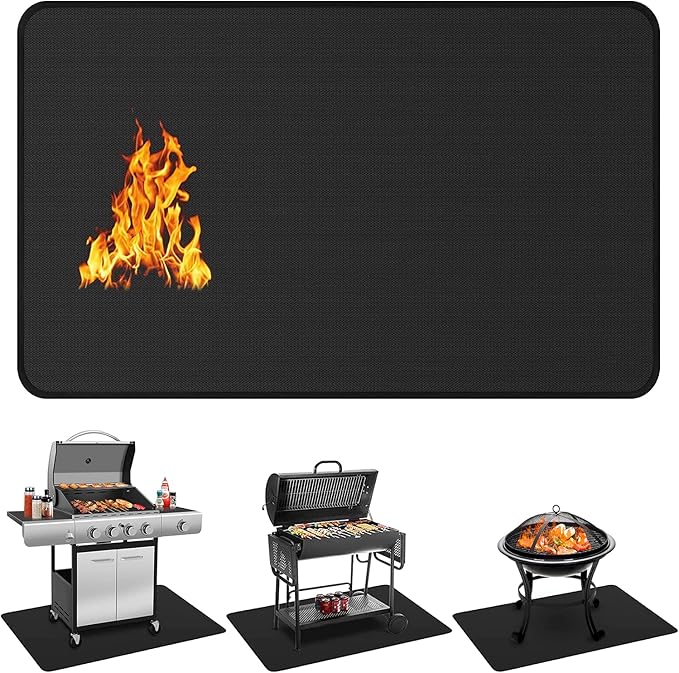 Protebox 60 x 40 inch Under Grill Mats for Outdoor Grill, Double-Sided Fireproof Deck and Patio Protector Mat, Waterproof Oil-Proof BBQ Floor Pad Indoor Fire Pit Fireplace Mat (0.9mm)