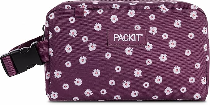 PackIt Freezable Small Insulated Snack Box, Ditsy Daisy Plum, with EcoFreeze Technology (Built-in Ice Pack), Mini Cooler or Small Lunch Bag, For Fresh Snacks On the Go, for Work, Gym, or Travel
