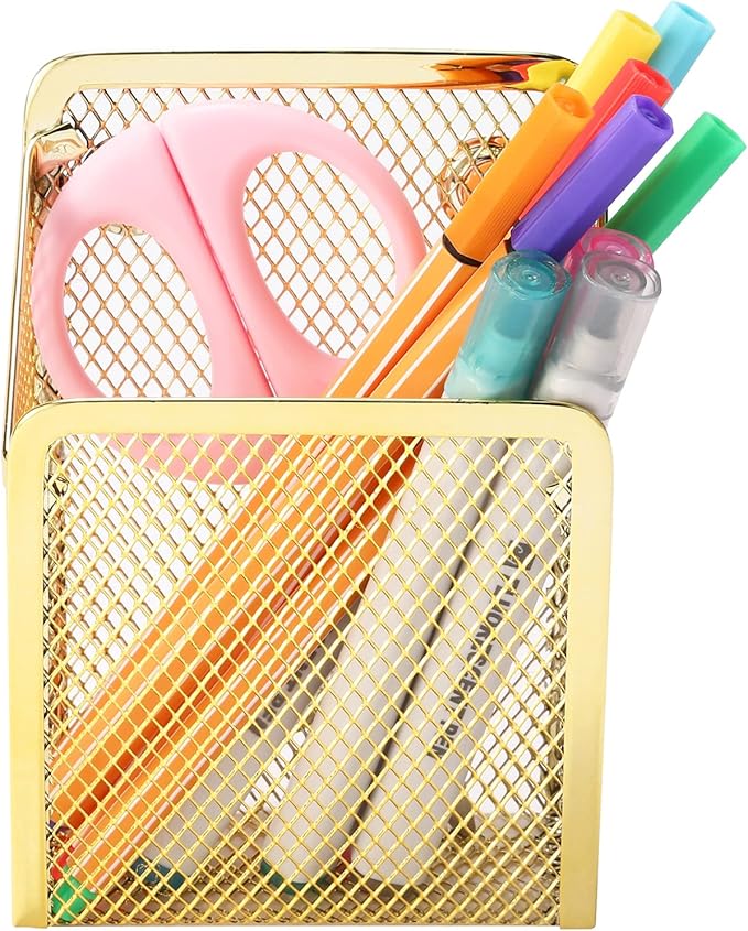 Magnetic Pencil Holder,Mesh Stainless Steel Pen Basket, Metal Writing Utensil Storage Organizer for Whiteboard,Blackboard,Kitchen, Locker, Home, or Office