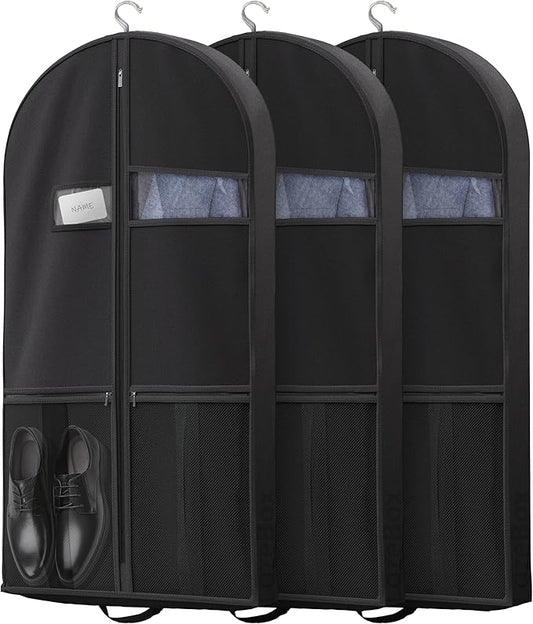 Travel Garment Bag with Zipper Pocket, Suit Bag for Suits, Dresses, Coats