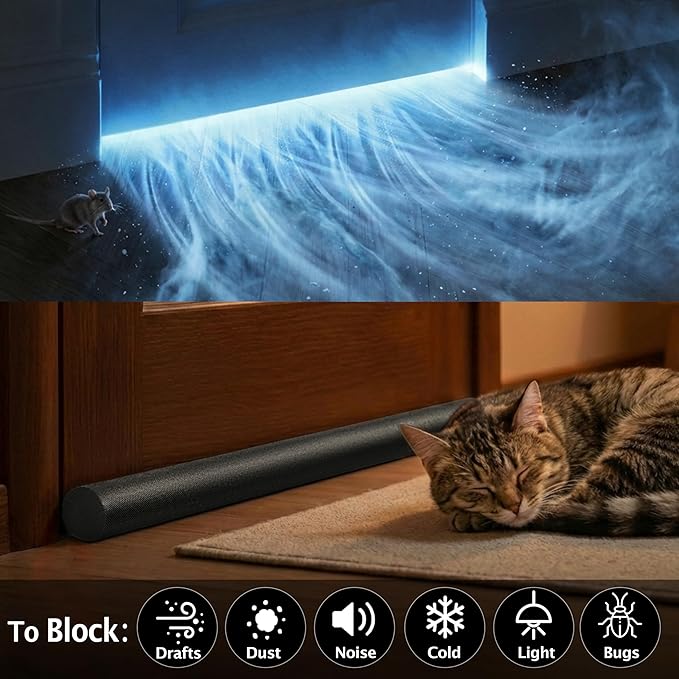 MAXTID 32" Black Door Air Draft Stopper - Wind Blocker for Bedroom Doors & Small Apartments