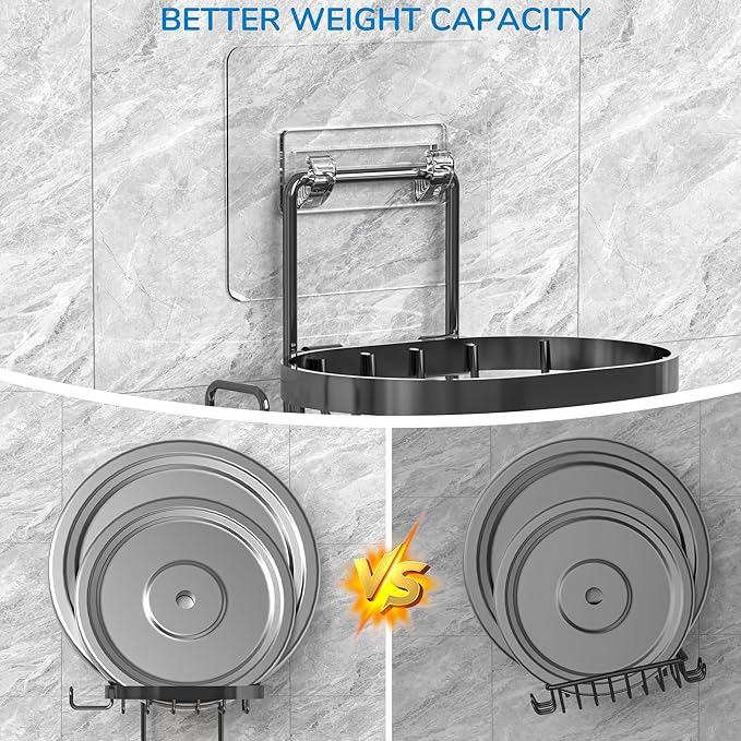 MASADI 2 Tier Soap Dish Holder, Soap Bar Holder with Hooks, Shampoo Bar Caddy for Shower Wall, Razor Holder for Shower, Bar Soap Container 304 Stainless Steel, Bathroom (Black)