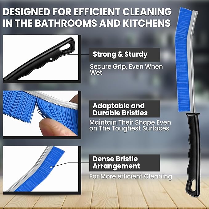 Crevice Cleaning Brush Set – 3Pcs Hard Bristle Cleaning Tools in Black, Red & Blue for Grout, Tile Floors, Gaps & Narrow Spaces – Small Grout Scrub Brush for Bathroom, Shower, Window Tracks, Kitchen