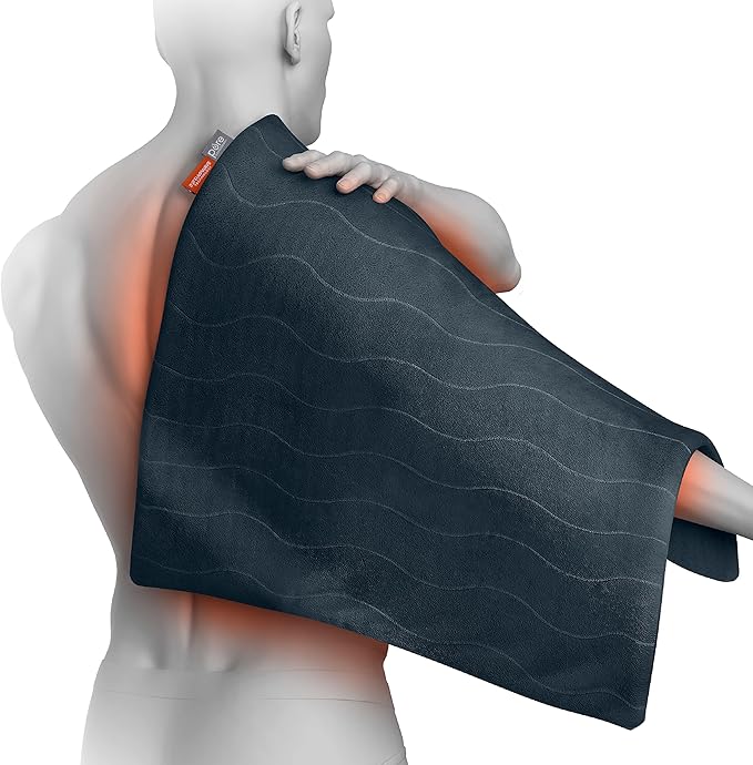 Pure Enrichment PureRelief Pro Far Infrared Ultra-Wide Heating Pad - Muscle Relief for Back, Neck, Shoulder, & Knee Pain in Athletes, 4 Heat Settings, Dry/Moist Heat, 20” x 24” Wide Size (Iron Gray)