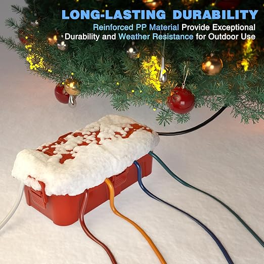 Flemoon Medium Outdoor Electrical Box (11.5x5.2x4 inch), IP54 Waterproof Extension Cord Cover w/6 Cable Entry Ports, Weatherproof Connection Box for Power Strip, Timer, Plug, Holiday Lights, Red