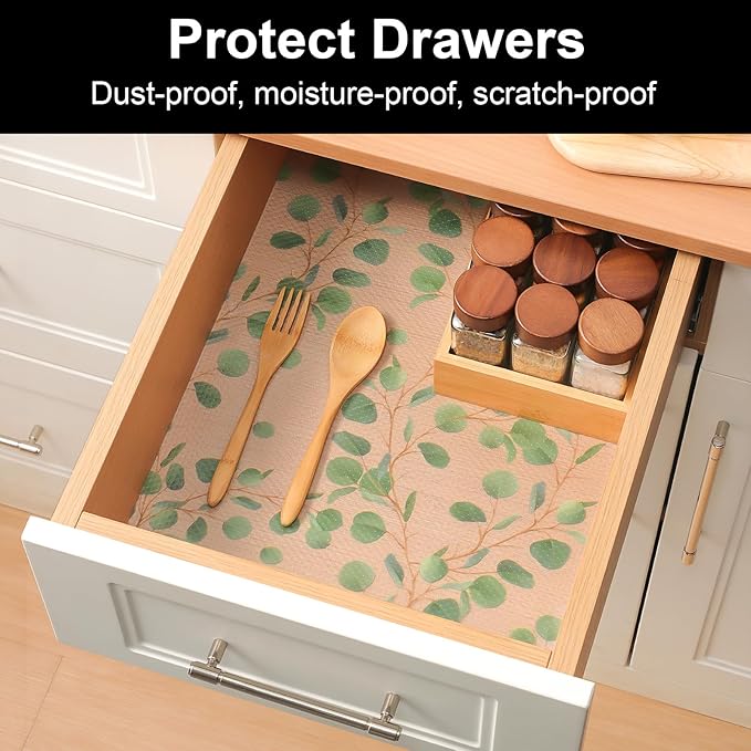 Cooyes Shelf Liner Drawer Liners, Shelf Liners for Kitchen Cabinets, Non-Adhesive Cabinet Liner, EVA Waterproof Non-Slip Refrigerator Liners for Kitchen Drawers（11.8" W x 118" L）