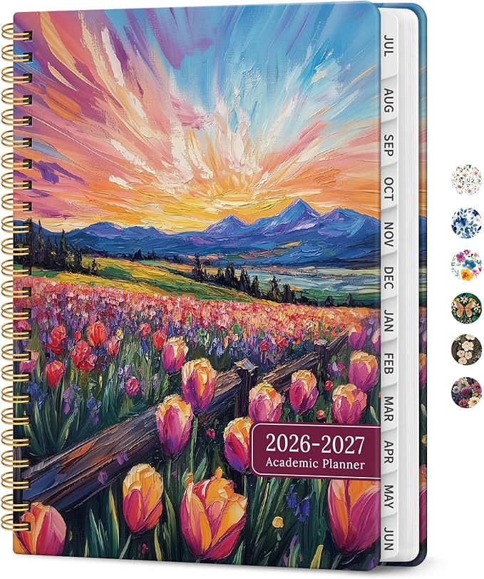 Planner 2026-2027, Academic Year Monthly and Weekly Calendar Planner, Jul 2026 - Jun 2027, Hardcover Teacher Student Planning Agenda book with Tabs, Perfect for School Office Supplies, 8.5" x 11" - Radiant Pastures