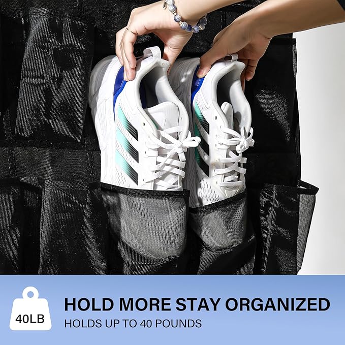 Teikou 35Large Pockets Over The Door Shoe Organizer, Mesh Pockets Shoe Holder Rack, Capacity hanging shoe organizer，door shoe rack With 4 Metal Hook.