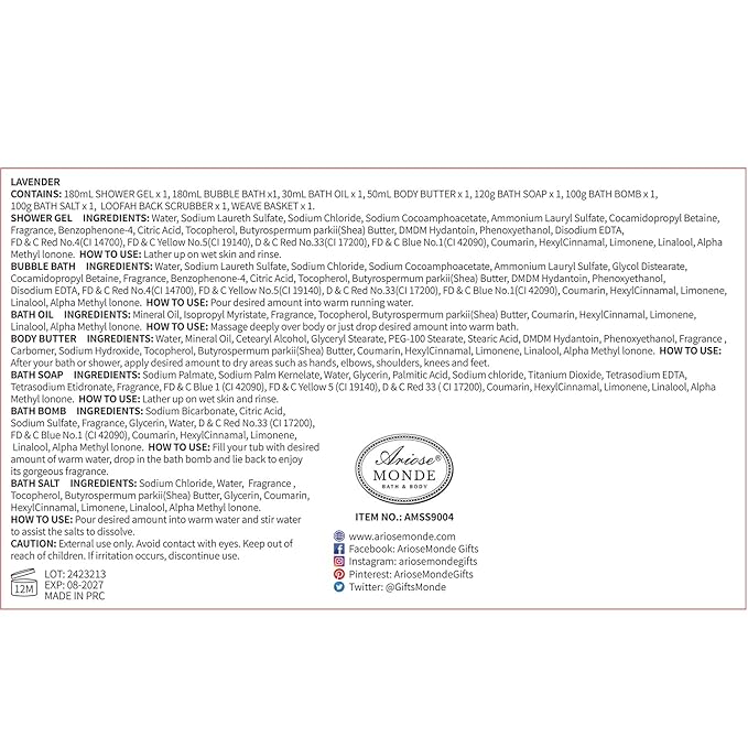 Spa Gift Basket Set, Lavender Home Spa Gifts for Women With Shower Gel, Bubble Bath, Body Butter, Bath Salt, Bomb, Oil, Soap - Gift Idea for Mother, Girlfriend, Wife