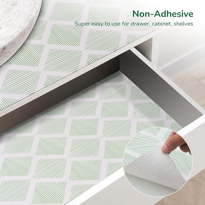 Drawer and Shelf Liner for Kitchen, Non-Slip Non-Adhesive Cabinet Liners for Cupboard, Dresser, Shelves, Tool Box, Pantry, Thickened Easy Install, Strong Grip, 11.8In x 20FT, Green