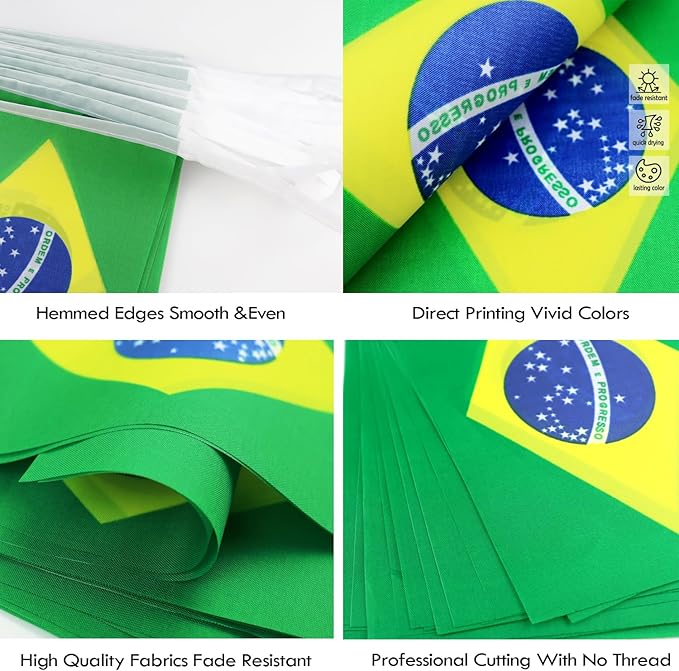 Brazil String Flag Pennant Banner - 38 Flags, 42 Feet Small Mini Brazilian Flags Bunting Banner for Country Decoration, School, Party, Sports Events