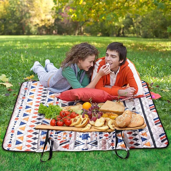 Outdoor Packable Picnic Blanket with Zipper Folds into Tote Bag with Large Storage and Shoulder Strap, Waterproof Sandproof for Lawn Beach Hiking Camping (colorful1, Large)