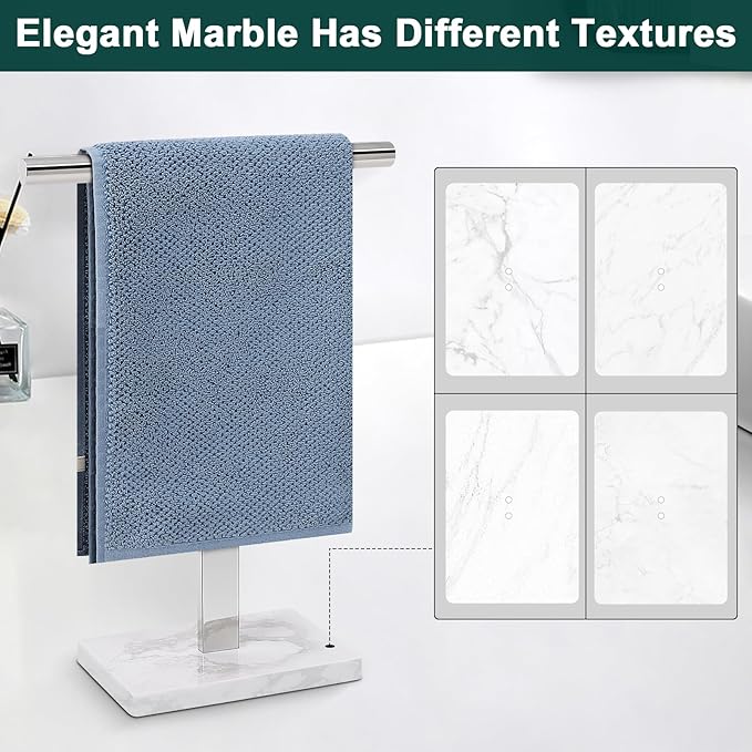 BathAce Hand Towel Holder, T-Shape Hand Towel Stand for Bathroom, Hand Towel Rack Bar Standing for Vanity Kitchen Countertop, 304 Stainless Steel (Marble Base, Chrome)