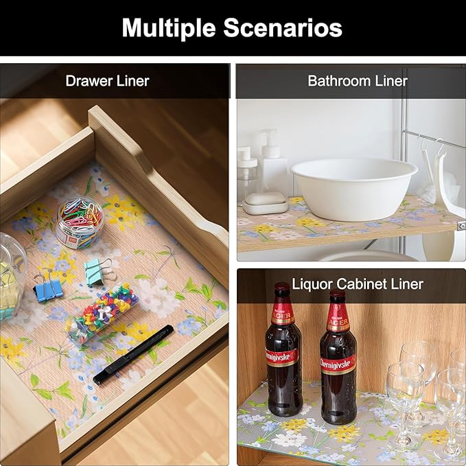 Cooyes Shelf Liner - Premium Non-Adhesive Cabinet & Drawer Liner for Kitchen - Waterproof Shelf Paper with Modern Pattern - Durable EVA Cabinet Mat - Easy to Cut (11.8" W x 360" L)
