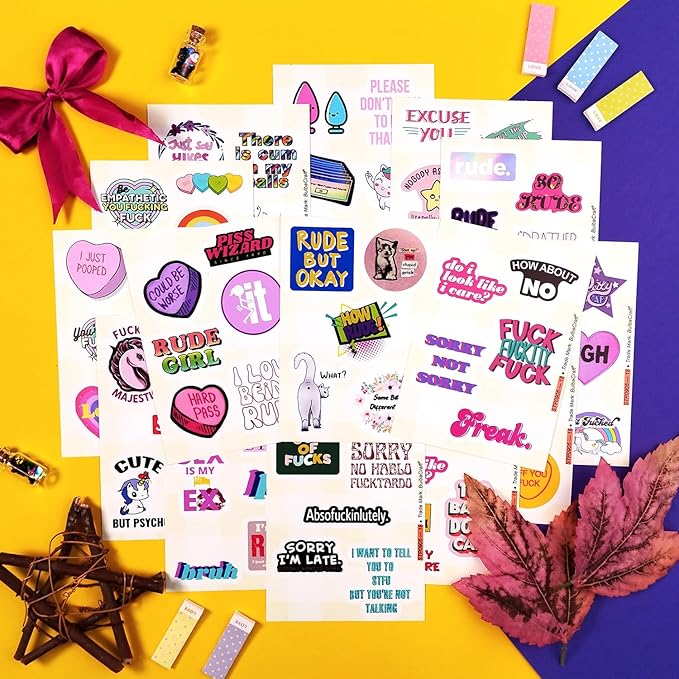 BulbaCraft 100Pcs Funny Rude Stickers for Adults, Crude Humor Stickers - Rude Gifts for Women, Gifts for Women & Men