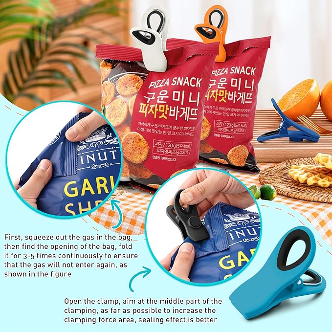 FINDMAG 24 Pack Chip Clips with Magnets – Multicolor Plastic Bag Clips for Food Storage, Edge Clamp, Snack Bags, and Refrigerator Organization (Classic Essentials)