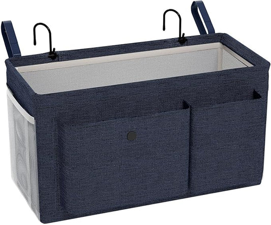 Bedside Caddy Bedside Organizer with Fixed Straps & Water Bottle Holder, Bunk Bed Caddy ideal for Home, Dorm, Hospital, Crib, Versatile Bedside Storage Solution (Navy)
