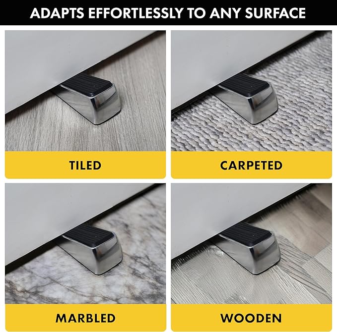 Premium Chrome Zinc Alloy Heavy Duty Door Stopper Wedge, 1.2" Door Clearance, Anti-Skid, Heavy Duty Door Stoppers for Bottom of Door with Superior Grip for All Floor Types, Weighted Door Stop, 2 Pack