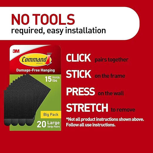 Command 15 lb Large Picture Hanging Strips 40 Pairs, (80 Command Strips) Damage Free Hanging Picture Hangers, No Tools Great for Home Decor, Black Adhesive