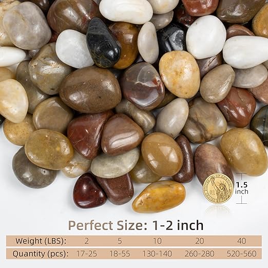5lbs Pebbles for Indoor Plants, 1-2Inch Mixed Color Natural River Rocks for Aquarium, High Polished Decorative Stones for Vase Filler Fish Tank Landscaping Garden