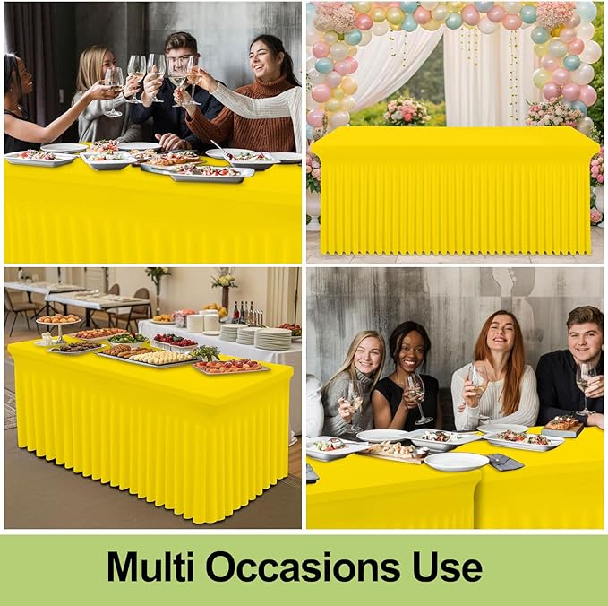 Smiry Spandex Tablecloth 2 Pack, Elastic Fitted Stretch Tablecloth for 6FT Rectangle Tables, Waterproof Washable Table Cover Skirt for Wedding, Banquet & Parties (Yellow, 72Lx30Wx30H Inch)