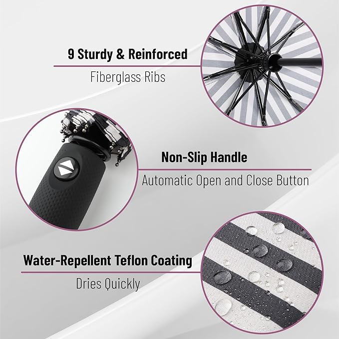 Mr. Pen- Windproof Travel Umbrella, Small Water-Resistant Automatic Folding Umbrella for Rain and Sun, Light, Compact and Portable for Women & Men, Fits Car & Backpack