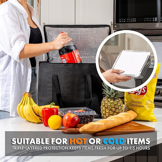 Carrywell Insulated Reusable Grocery Bags, Catering and Delivery Bag For Hot and Cold Food, Collapsible Thermal Tote For Doordash, Not-Made In China