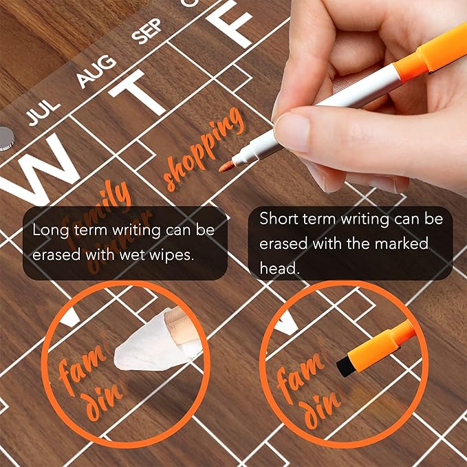 Acrylic Magnetic Dry Erase Board Calendar for Fridge, Clear Monthly Planner and Memo Whiteboard for Refrigerator, w/ 8 Colors Markers, 15 x 11