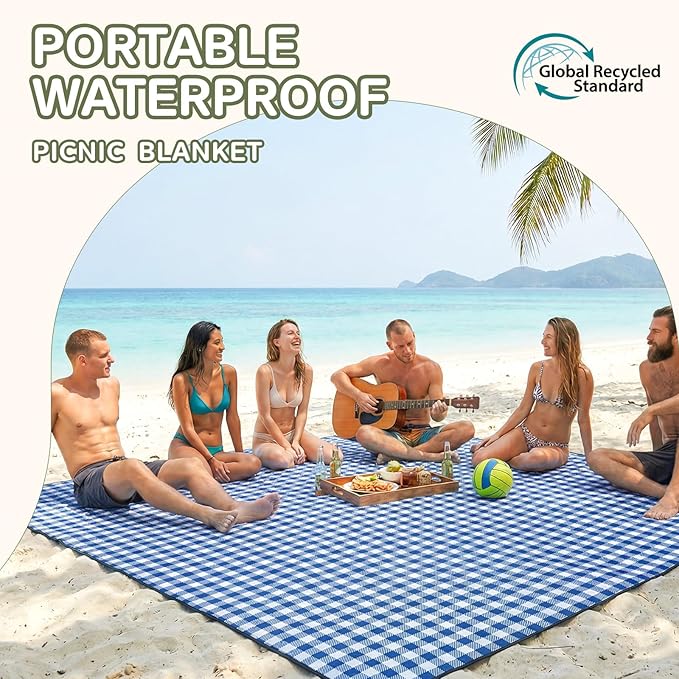 Genovega Waterproof Picnic Blanket Beach Outdoor Mat Rug Registry Wedding Search by Name Must Have Items Newly Wed Married Couple Gifts Bridal Husband Wife Men Women Mr Mrs 1 Anniversary Present