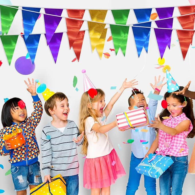 40M/130FT Colorful Triangle Pennant Banner Flag Metallic Fabric Bunting Garland for Christmas Graduation Birthday Wedding Engagement Bachelorette Holiday Halloween Celebration Hen Party Supplies