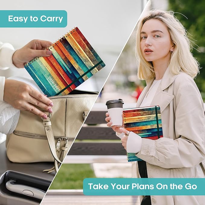 Academic Planner 2026-2027, Weekly and Monthly Calendar Book, July 2026 – June 2027, Hardcover Planner with Tabs, Perfect for Teachers, Students, Women & Men, A5 (6.4" x 8.5") - Wood