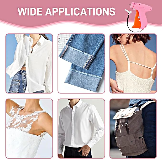 Stitch Gun for Clothes， Handheld Stitch Gun Quick Clothing Fixer，Sewing Kit Includes 1,000 Black Fasteners & 1,000 White Fasteners & 6 Needles (Pink-orange)