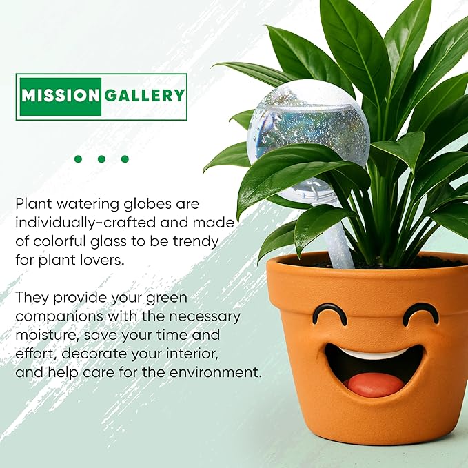 Mission Gallery Clear Plant Watering Globes Set of 6 - Large Self Watering Globes for Indoor & Outdoor Plants - Automatic, Glass Watering Bulbs for Daily Use, Plant Watering Devices