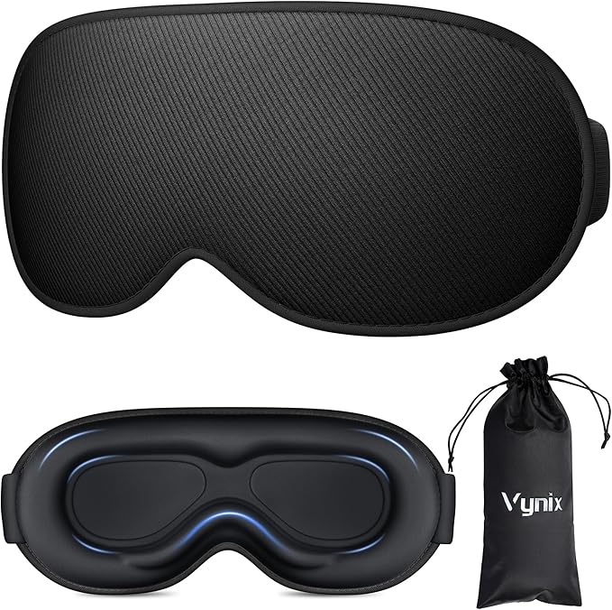 Sleep Mask for Men Women - 100% Blackout Eye Masks for Sleep, Zero Pressure 3D Sleeping Mask, Adjustable Light Blocking Eye Cover Blindfold for Travel, Nap, Night Work, Office - Black