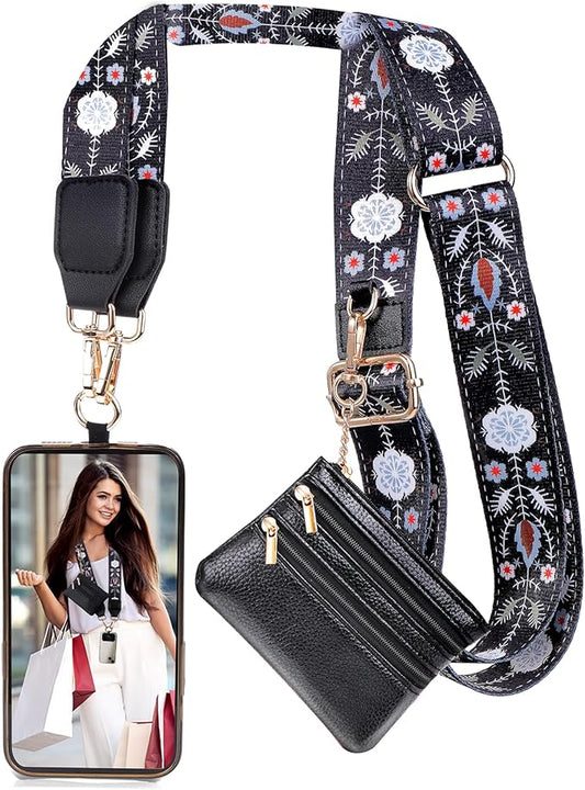 XANGNIER Clip and Go Strap for Phone with Wallet Crossbody, Phone Strap with Zippered Wallet, Adjustable Anti Theft Cellphone Lanyard for Women, Cellphone Chain Accessories,Multicolor 3