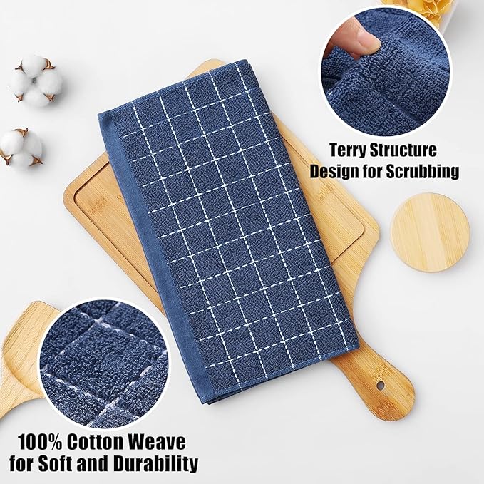 Homaxy 100% Cotton Terry Kitchen Dish Cloths, Ultra Soft and Absorbent Dish Towels for Kitchen, Suitable for Drying and Washing Dishes, 18 Pack, 12 x 12 Inches, Navy Blue