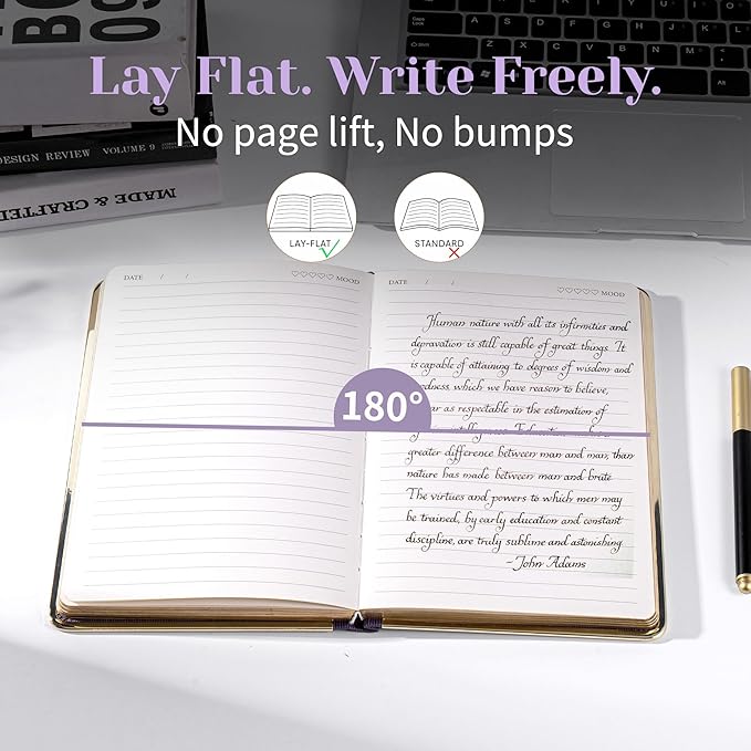 CAGIE Elegant Gold-Edged Journal for Women – Aesthetic Vegan Leather A5 Notebook, 256 Pages 100GSM Thick Paper Hardcover Diary, Gift Journals for Writing