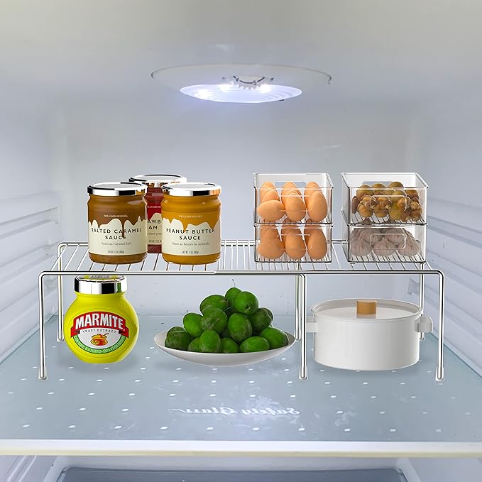Kitchen Cabinet Expandable Shelf Organizers Set of 6, Adjustable Metal Wire Pantry Storage Shelves, Plate Dish Organizer Rack for Cabinets, Cupboard, Counter, Freezer, Countertop, Chrome