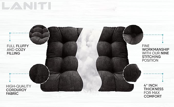 LANITI 24” Inch Extra Large Floor Cushions Tufted Floor Pillow for Adults Square Meditation Ultimate Comfort Oversized Pillows for Floor Cushion (Black)