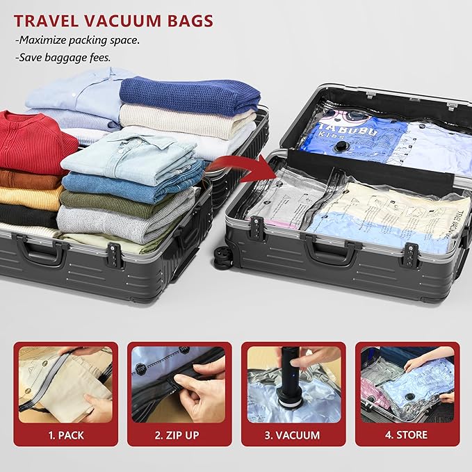 Travel Vacuum Bags for Clothing with Rechargeable Electric Pump, Compression Packing Cubes Organizer Storage for Luggage Suitcase, Space Saver Seal Bags for Vacation Cruise, 24 Combo