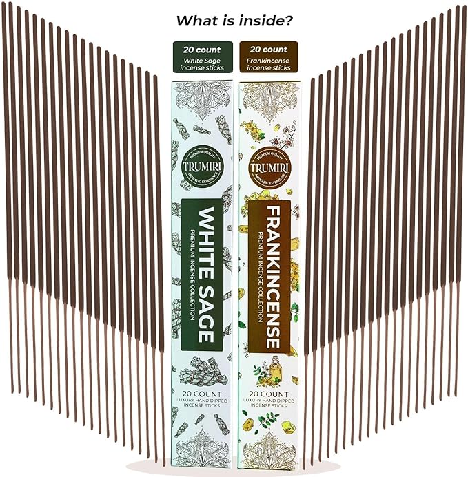 Trumiri Incense Sticks - Combo Pack of 40 Insence-Sticks - 20 White Sage + 20 Frankincense - Insenses - Insents - Incents - Inscense - Incence - Incienso - All Natural Incense Sticks